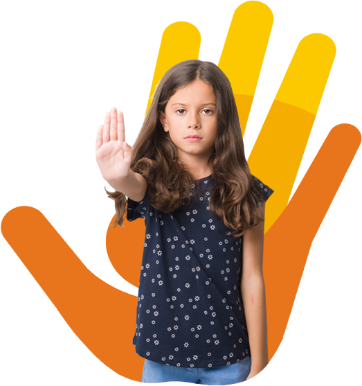 a student raising her hand against cyber bullying