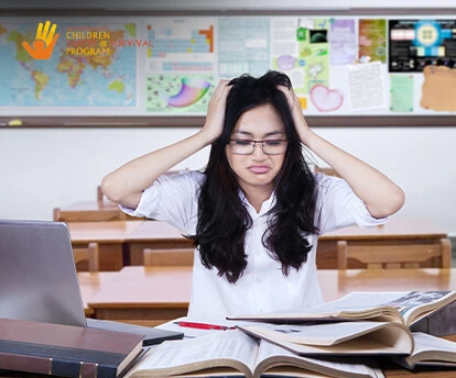 a girl looking for tips to reduce stress during exams